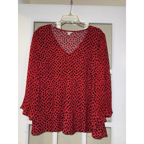 Cato Women’s red black polka dot blouse ruffle ladybug long sleeve XL - Picture 1 of 4